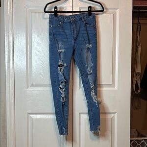 Distressed Blue Skinny Jeans